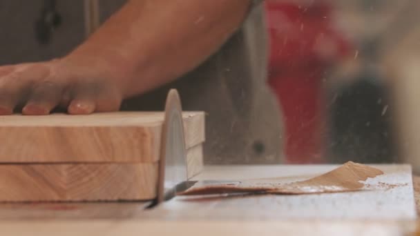 Zimmereiindustrie Mann Schleift Seite Seite Stück Holz — Stockvideo