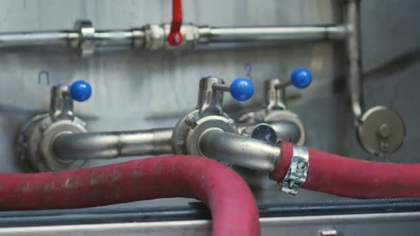 Crop View Worker Beer Manufacture Holding Blue Level Boiler System — 비디오