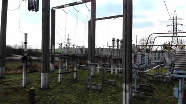 Hoge Spanning Elektrische Onderstation High Voltage Power Plant Voor Een — Stockvideo