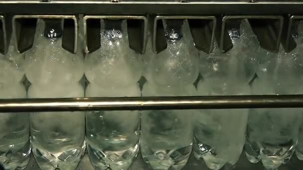 Plastové Láhve Naplněné Vodou Dopravníku — Stock video