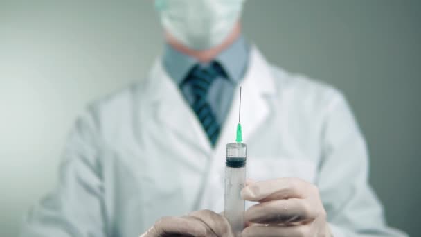 Doctor Holds Syringe Medicine His Hands Gloves — Stock Video