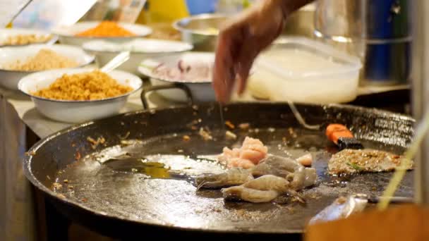 Asian Street Food Krevety Mořských Plodů Olihně Chobotnice Vaření Velké — Stock video