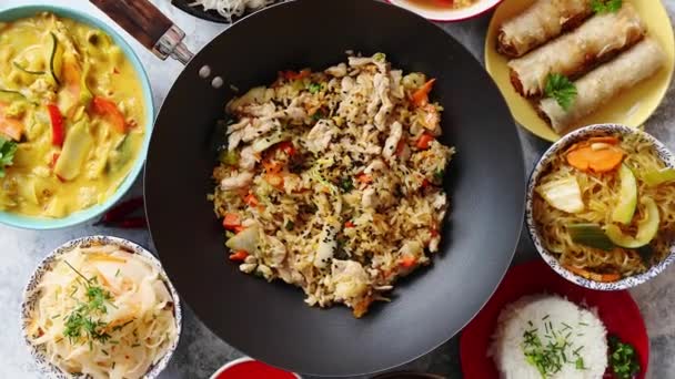 Conjunto Comida China Composición Del Concepto Comida Estilo Asiático — Vídeo de stock