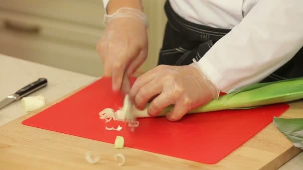 Hakken Leek Voor Vis Fillet Bakken — Stockvideo