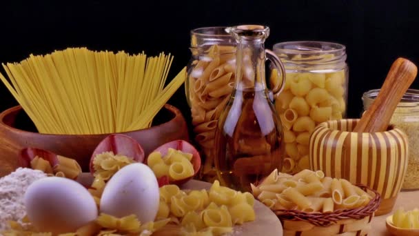 Diversi Tipi Pasta Ingredienti — Video Stock