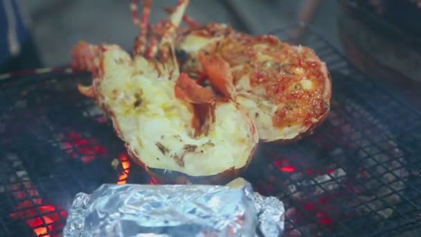 Video Grilled Fried Lobsters — Stock Video