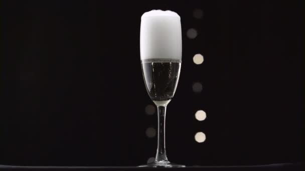Half Empty Glass Champagne Filled Brim — Stock Video