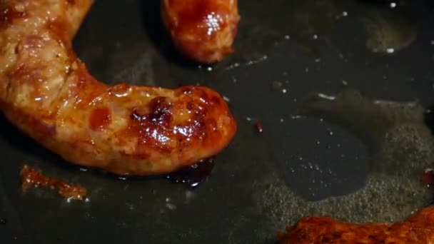 Fritadeira Aérea Link Salsicha Fast Food Frigideira Ferro Fundido — Vídeo de Stock