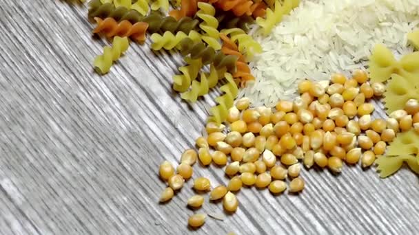 Pasta Arroz Semillas Maíz — Vídeo de stock