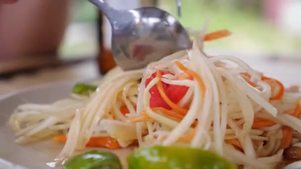 Würziger Grüner Papaya Salat Aus Der Thailändischen Küche — Stockvideo