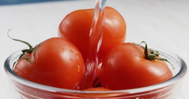 Tomaten Schüssel Waschen — Stockvideo