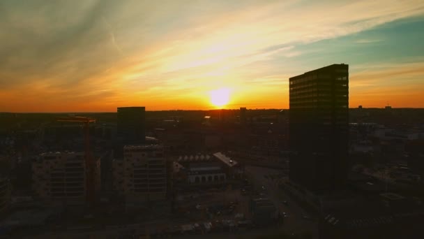 Aarhus Skyline Panorama Bei Sonnenuntergang — Stockvideo