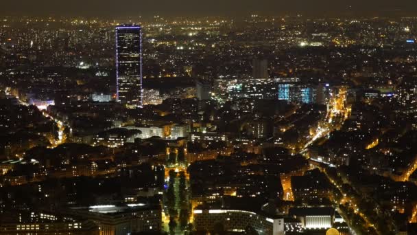 Εναέρια Του Παρισιού Νύχτα Skyscrapper Στο Παρασκήνιο Φθινόπωρο — Αρχείο Βίντεο