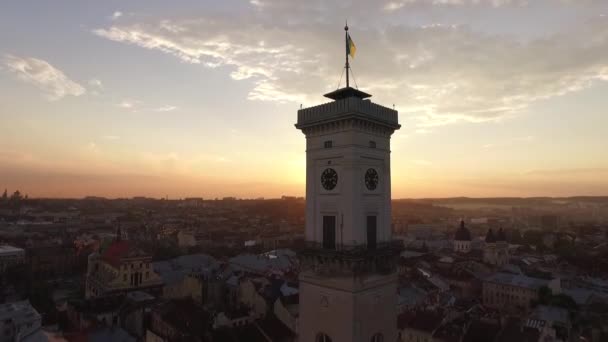 Luchtfoto Old City Lviv Oekraïne Centraal Deel Van Old City — Stockvideo