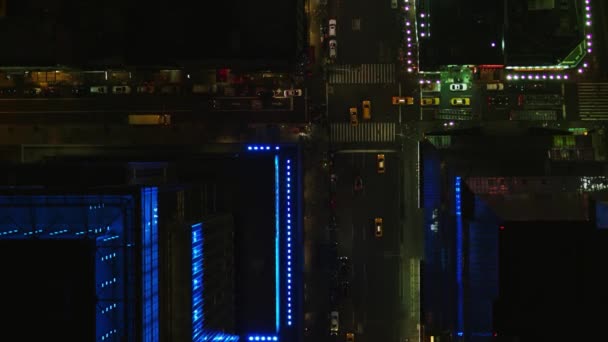 Lucht Overhead Rooftop View Night Manhattan Verlichte Kantoren Avond Forens — Stockvideo