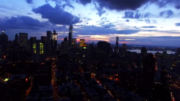 Luftaufnahme Des Manhattan Financial District Der Abenddämmerung — Stockvideo