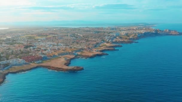 Luftaufnahme Von Strand Und Küste Costa Blanca Küste Sonnenuntergang — Stockvideo
