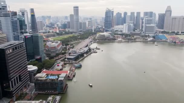 Vista Aérea Del Horizonte Singapur Los Rascacielos Con Timelapse Del — Vídeo de stock