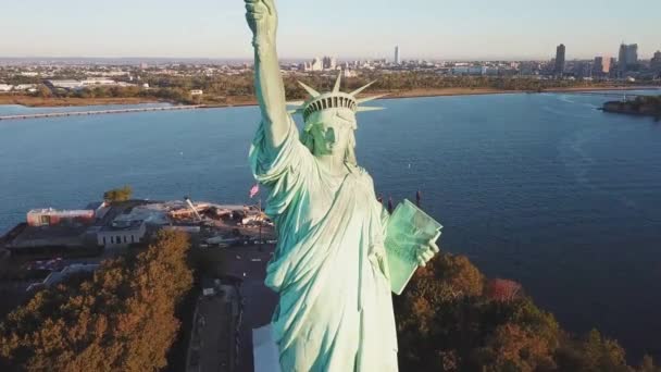 Vista Aérea Estatua Libertad — Vídeos de Stock