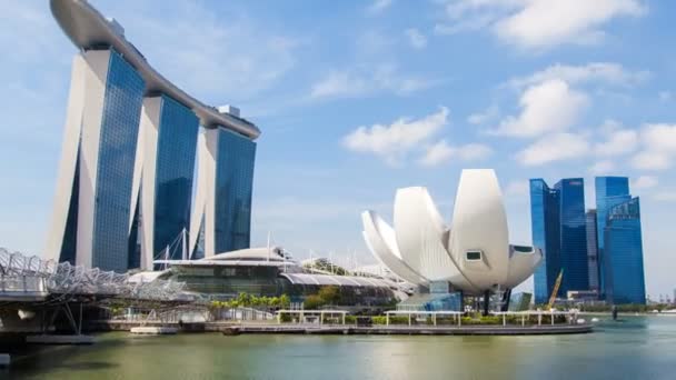 Художественно Научный Музей Marina Revealing City Skyline Сингапуре Timelapse — стоковое видео