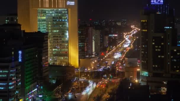 Beijing Night Aerial Cityscape Road Traffic China Zoom Out — Stock Video