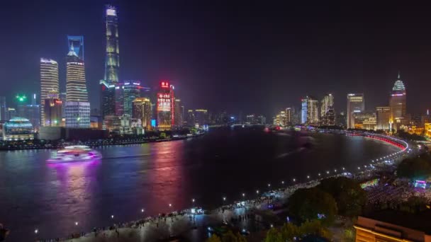 Bangunan Dengan Iklan Bank Huangpu Shanghai Timelapse — Stok Video