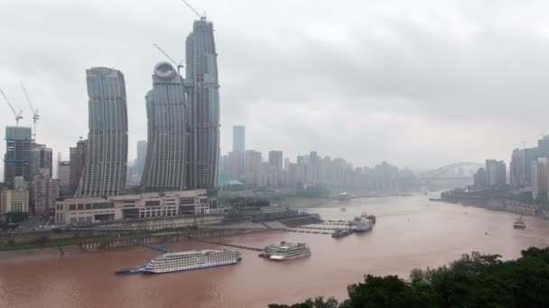 Chongqing City River Bridges Aerial China — Stock Video