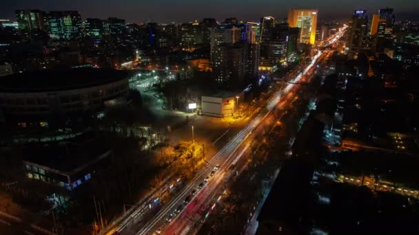 Chinese Gebouwen Omsingeling Brede Beijing Highway Timelapse — Stockvideo