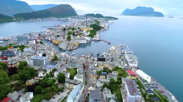 Nagranie Lotnicze Miasta Alesund Norwegia — Wideo stockowe