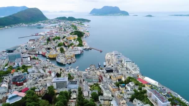 Nagranie Lotnicze Miasta Alesund Norwegia — Wideo stockowe