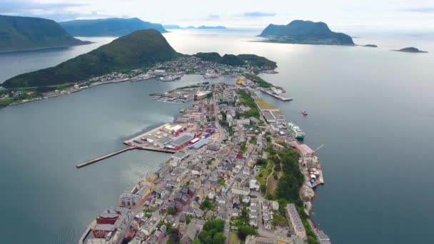 Ciudad Alesund Noruega Imágenes Aéreas — Vídeos de Stock