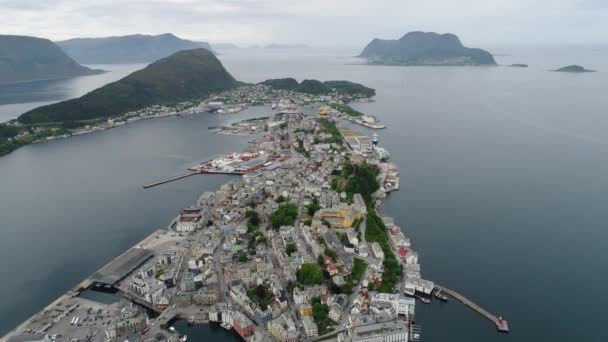 Nagranie Lotnicze Miasta Alesund Norwegia — Wideo stockowe