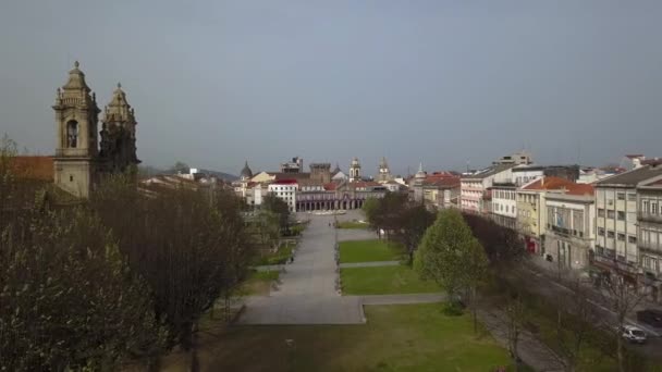 Stad Van Braga Luchtfoto View — Stockvideo