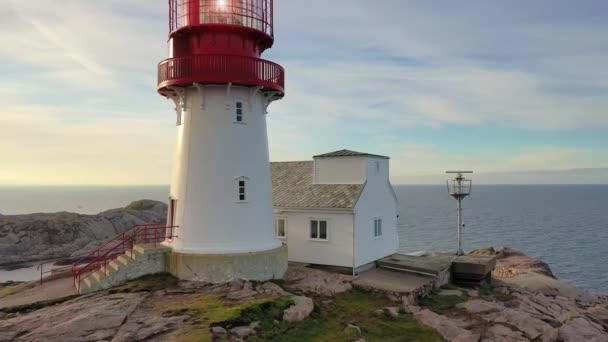 Farol Litoral Farol Lindesnes Farol Costeiro Ponta Mais Sul Noruega — Vídeo de Stock