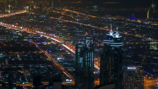 Dubai Night Skyline Verkeerstijdverloop — Stockvideo
