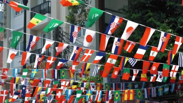 Drapeaux Différentes Nations Flottant Dans Vent Ralenti — Video