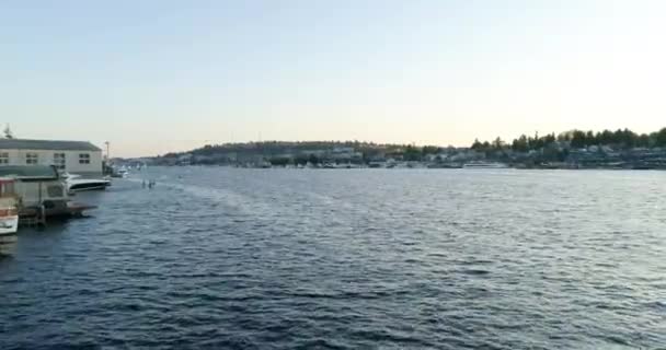 Lake Union Seattle Washington Summer Stand Paddle Imbarco Sunset City — Video Stock