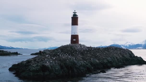 阿根廷巴塔哥尼亚比格尔海峡岛上的灯塔 — 图库视频影像