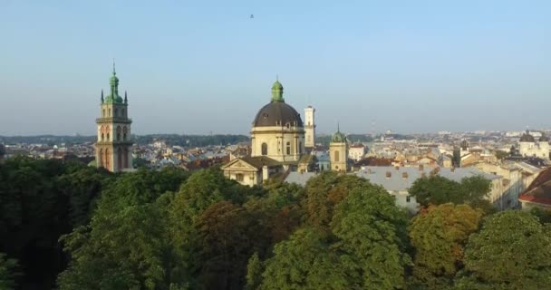 Lvov Morning Střechy Letecký Pohled Ukrajina Dominikánský — Stock video