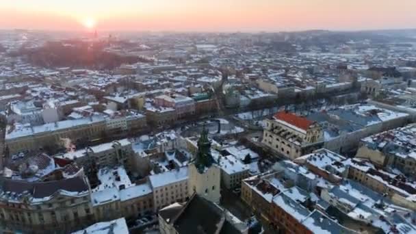 Lviv Stadtzentrum Schnee Von Oben Winter Lwiw Ukraine — Stockvideo