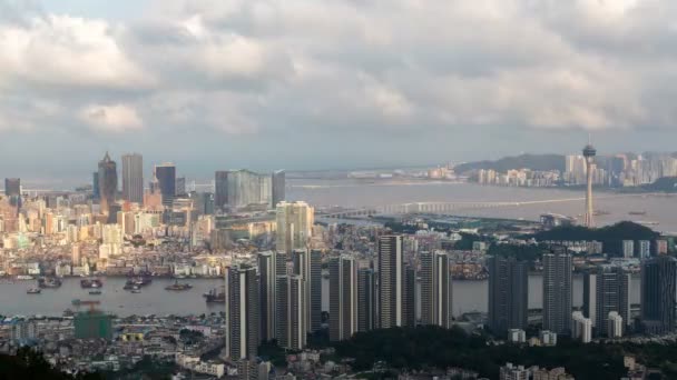 Katedral Çin Kulesi Zaman Çizelgesi Ile Macau Yarımadası — Stok video
