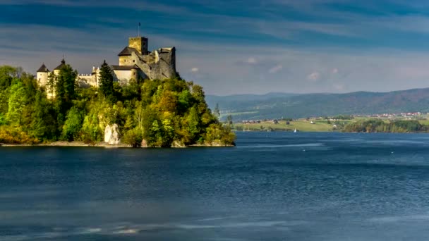 Castillo Medieval Dunajec Niedzica Junto Lago Czorsztyn — Vídeo de stock