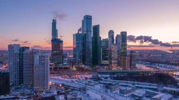 Centro Negocios Moscú Horizonte Urbano Mañana Invierno — Vídeo de stock