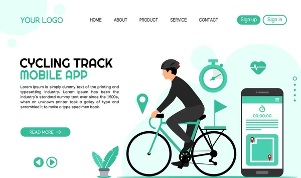 Vector Plantilla Landing Page Seguimiento Bicicleta — Vector de stock