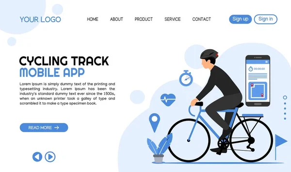 Vector Plantilla Landing Page Seguimiento Bicicleta — Vector de stock