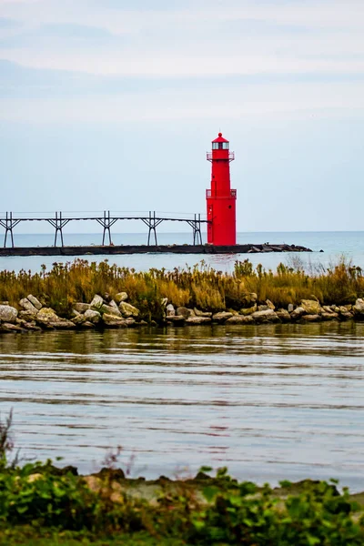 Faro Algoma Autunno Algoma Wisconsin Verticale — Foto Stock