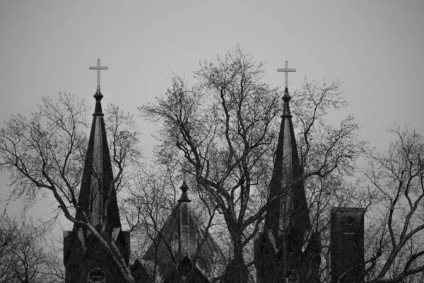 Kirche Mit Kreuzen Auf Dem Gipfel Wausau — Stockfoto
