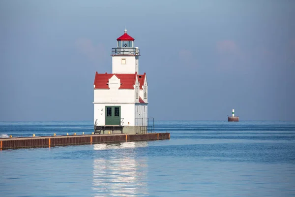 Faro Kewaunee Pierhead Kewaunee Wisconsin Sul Lago Michigan Nel Mese — Foto Stock