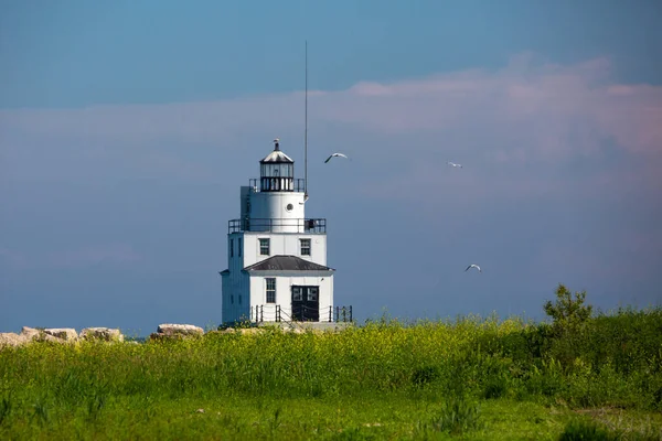 Manitowoc North Breakwater Φάρος Στο Manitowoc Ουισκόνσιν Καλοκαίρι Οριζόντια — Φωτογραφία Αρχείου