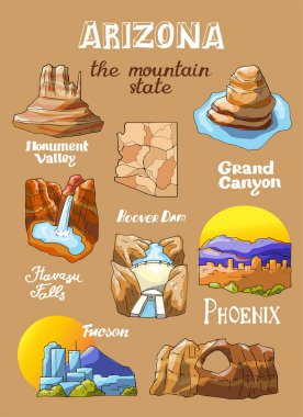 Vector illustration with Arizona's countrysides and state symbols clipart